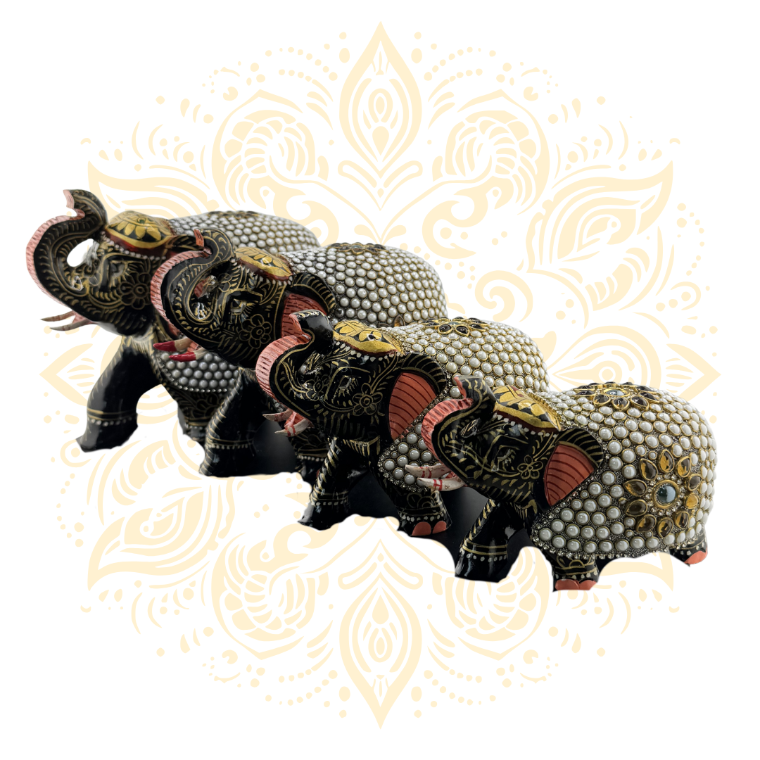 Wooden Stone Work Elephant - Matchless Gifts