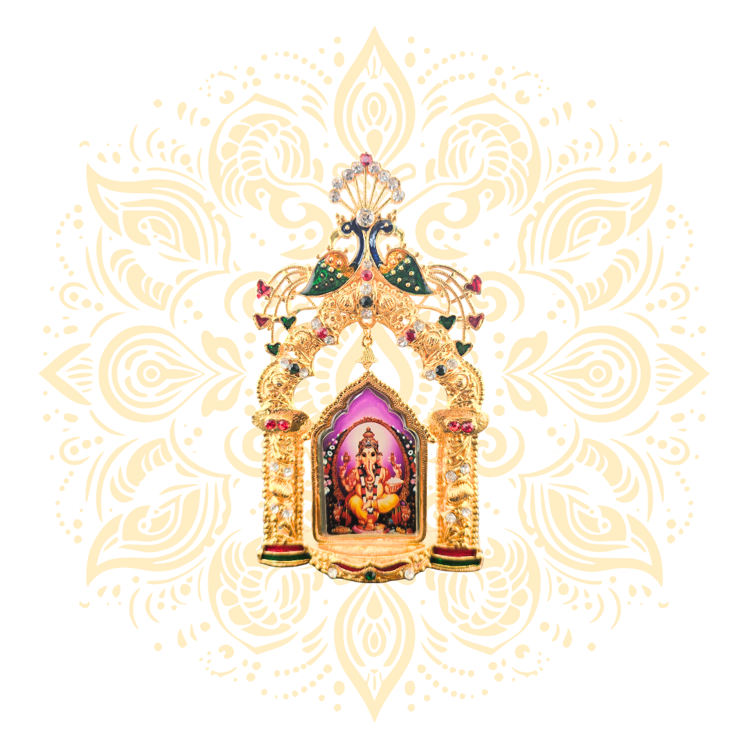 Moksha Golden Metal  Deity Mini Mandir Stand