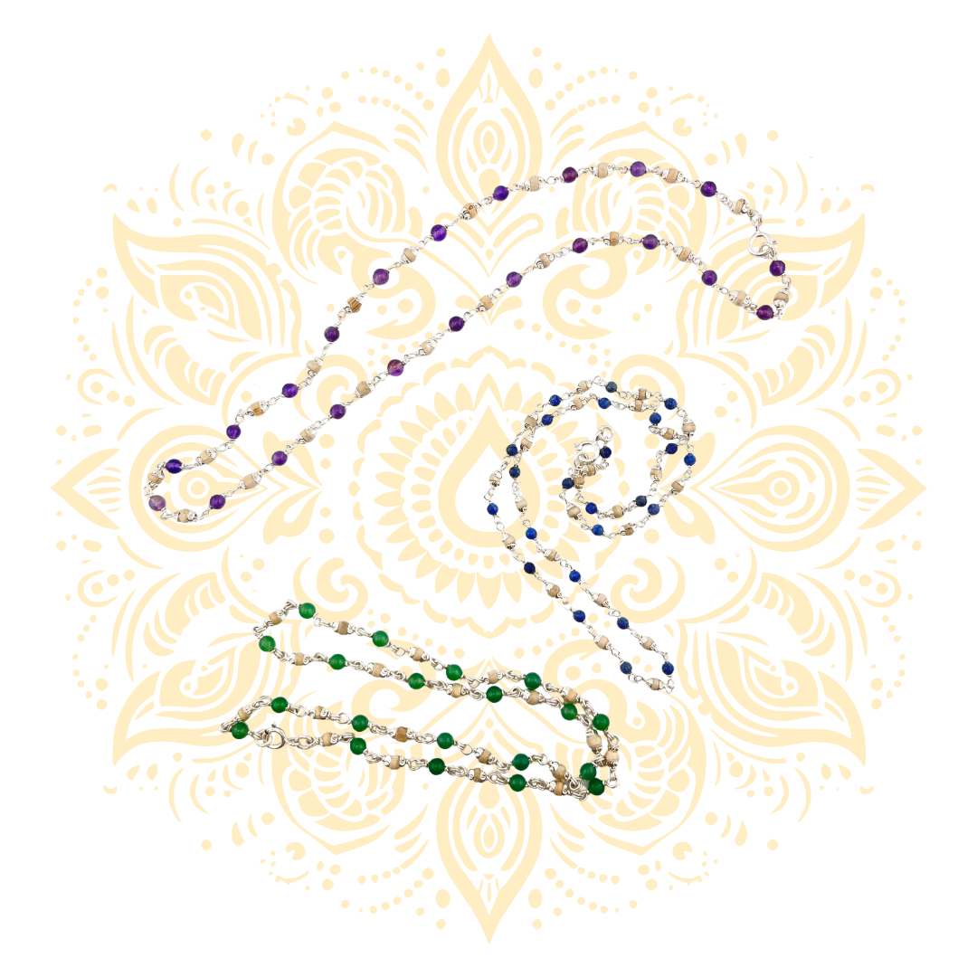 Silver Tulasi Kanthi Mala with Natural Stone