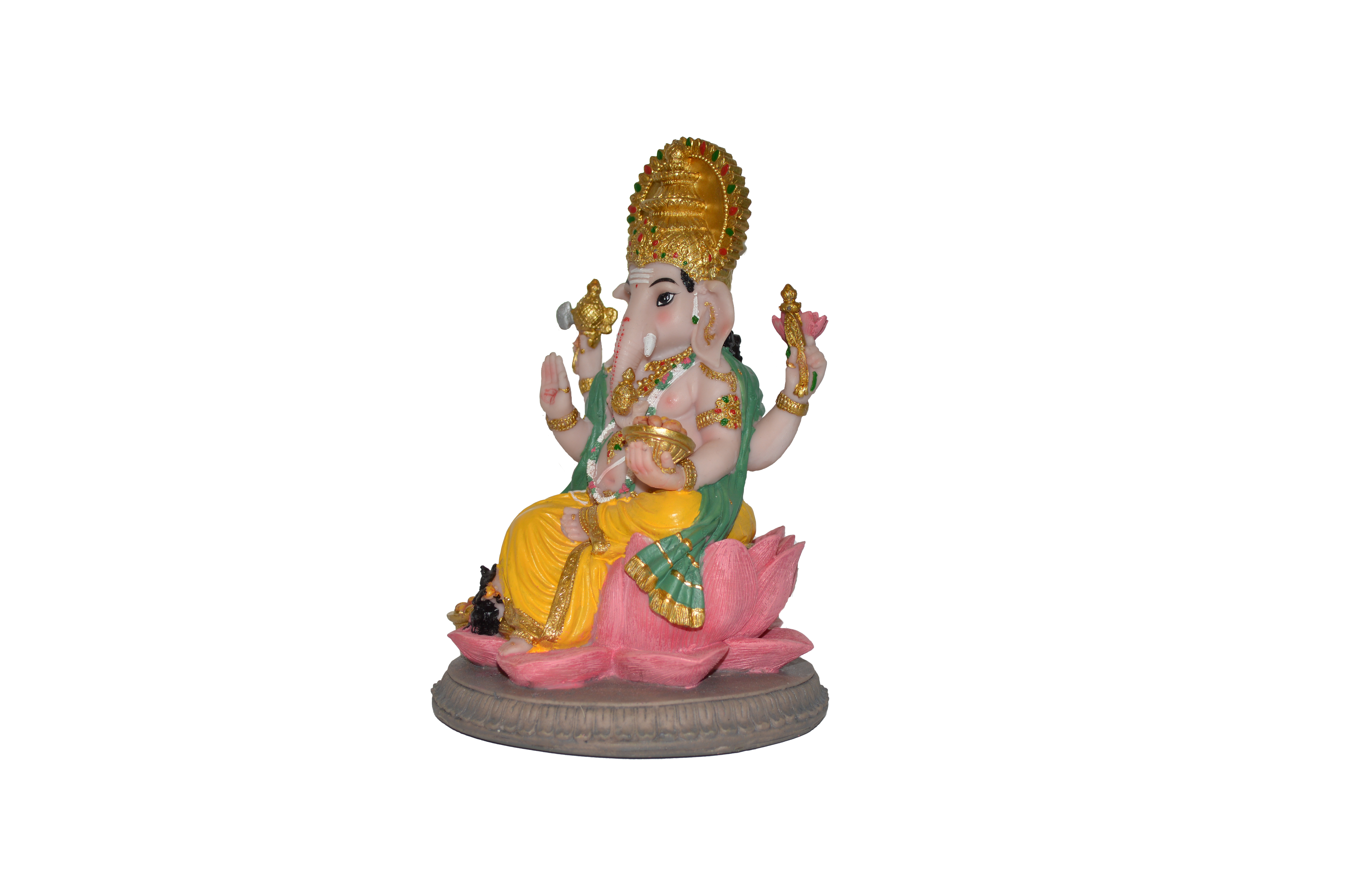 Polyresin Ganesh On Lotus 8.5" - Matchless Gifts