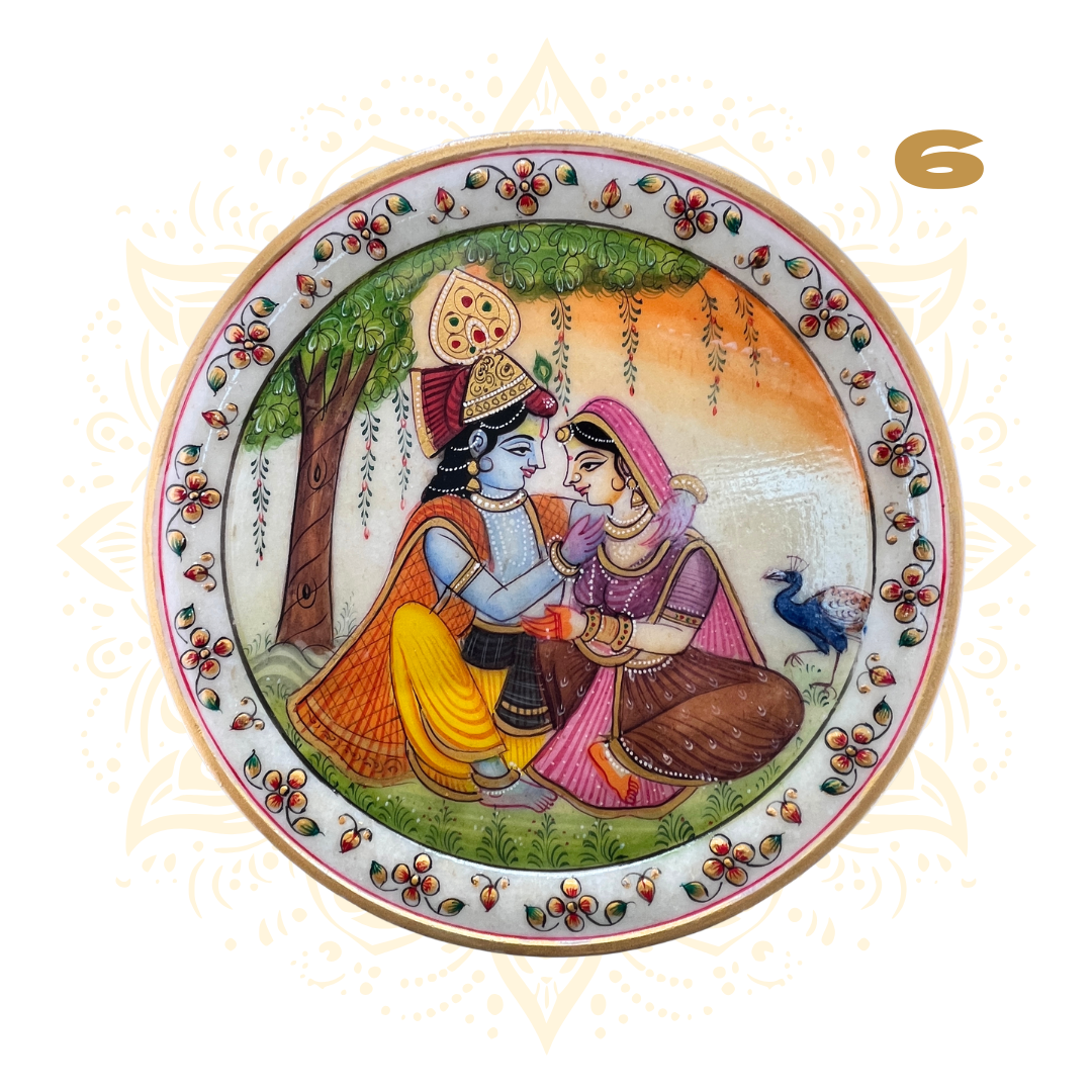 Hand-Painted Marble Plate - Radha Krishna 9" - Matchless Gifts8