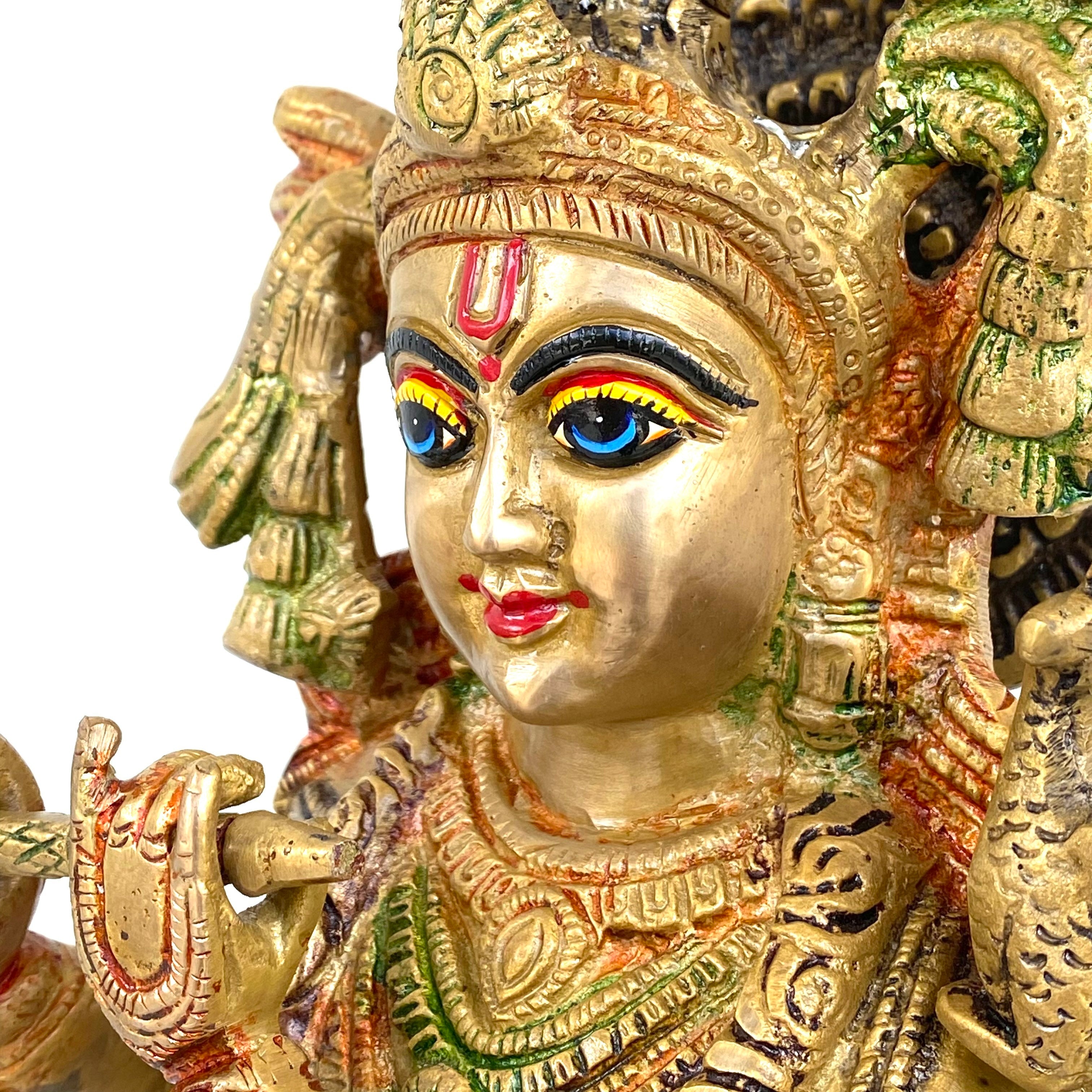 Brass Krishna Hand-Painted