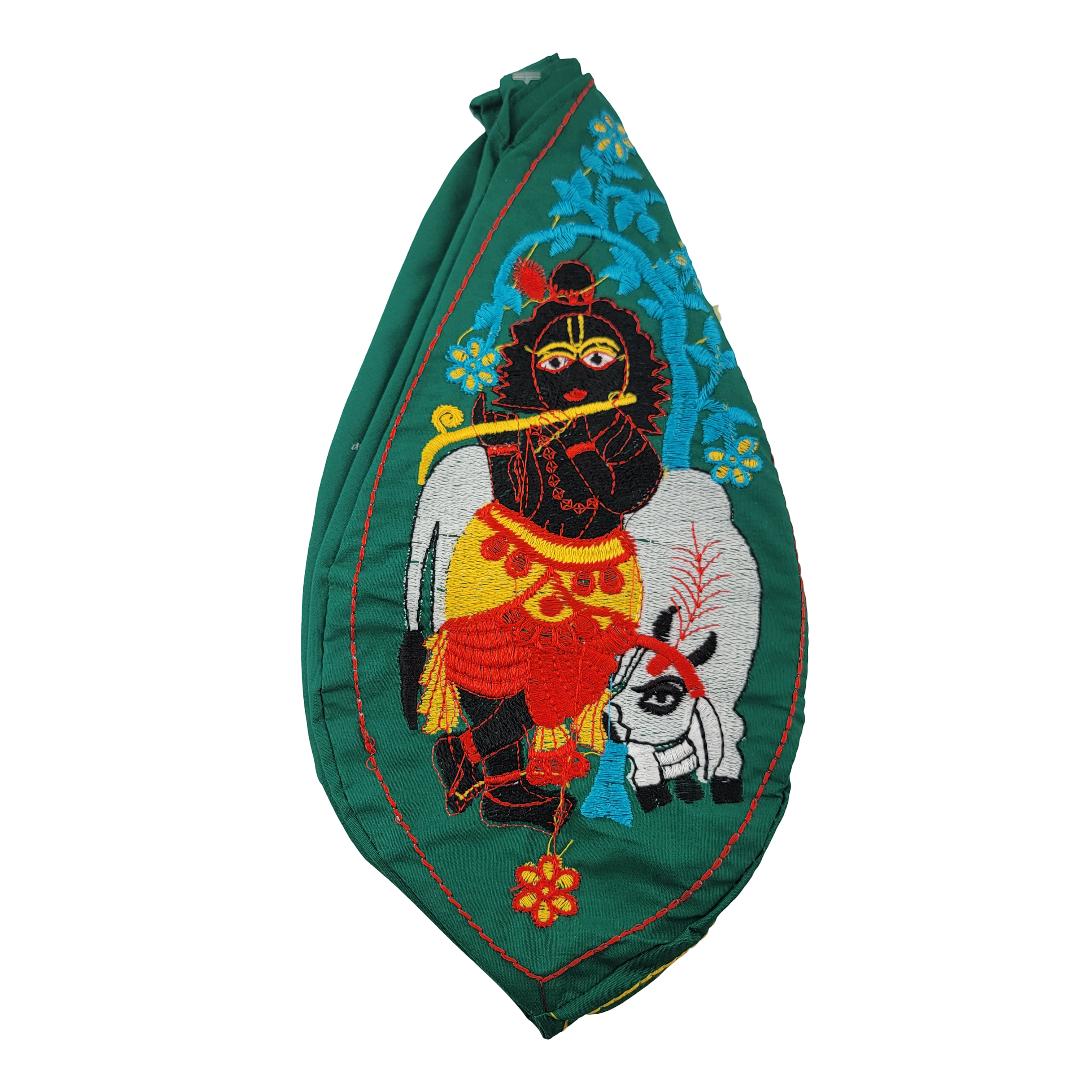Embroidered Japa Bead Bag - Krishna w/ Cow (10 Colors) - Matchless Gifts18