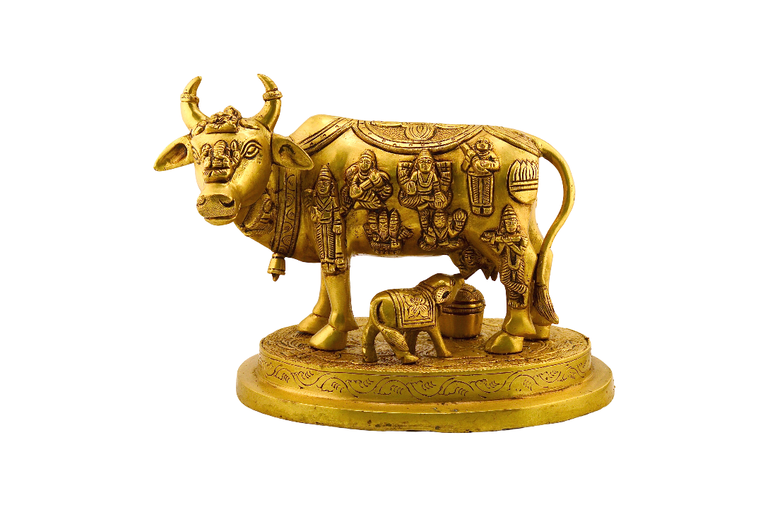 Brass Kamadhenu Cow w/ Calf & Ganesh - Matchless Gifts2