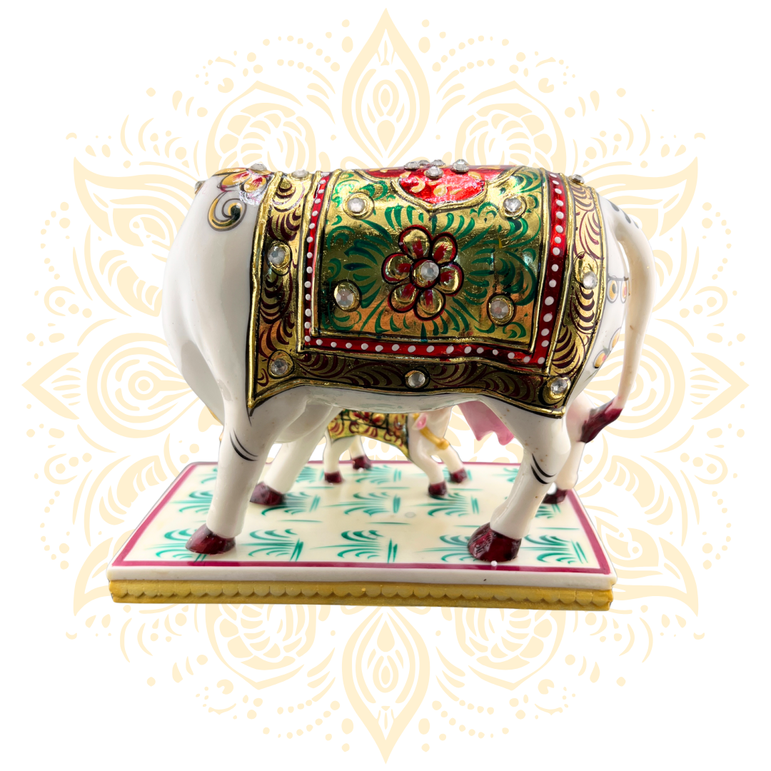 Handcrafted Marble Cow & Calf Figurine 5.5" - Matchless Gifts5