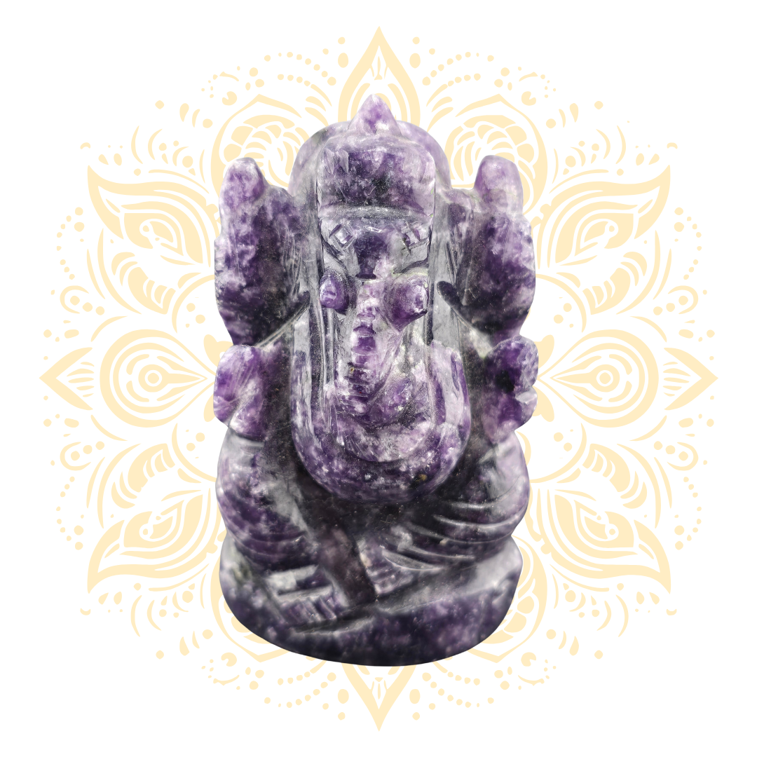 Gemstone Lepidolite Ganesh Murti 3" - Matchless Gifts1