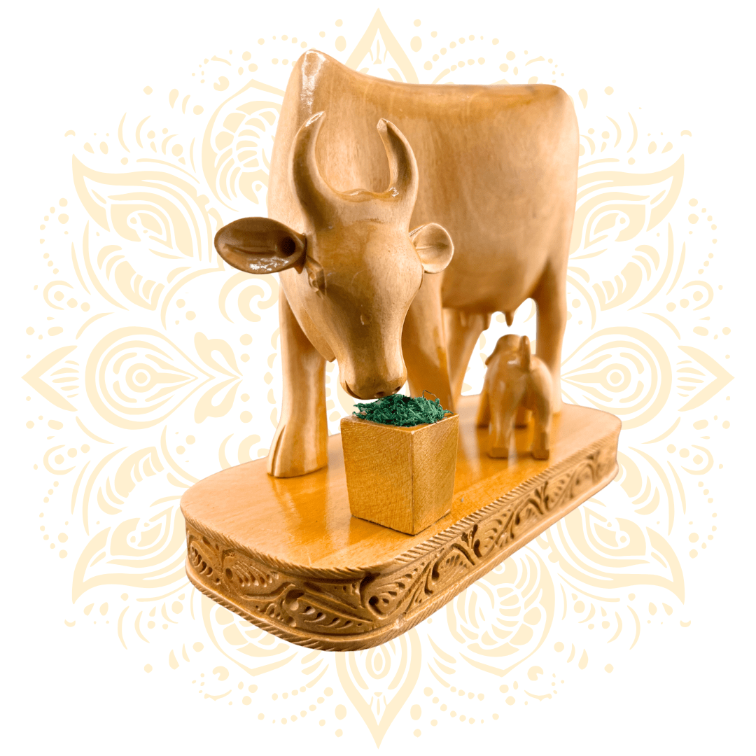 Hand-Carved Wooden Cow & Calf 4" - Matchless Gifts4