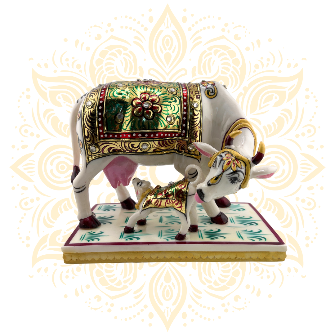 Handcrafted Marble Cow & Calf Figurine 5.5" - Matchless Gifts1
