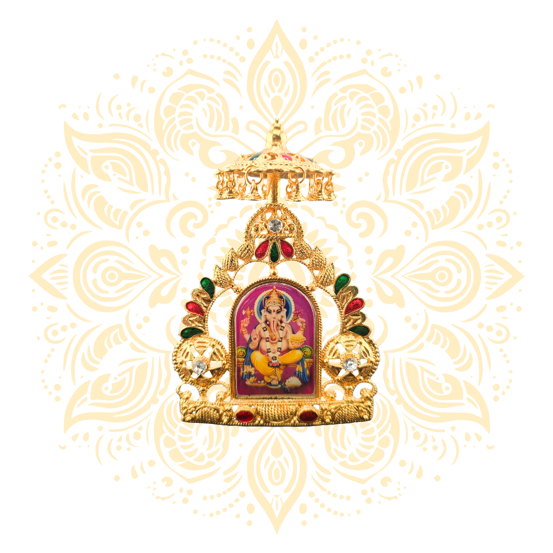 Tirth Golden Metal Deity Mini Mandir Stand